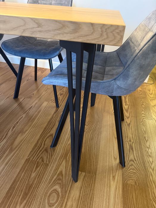 Stół z drewna litego dąb rustykalny 180x90x4cm + 6 krzeseł