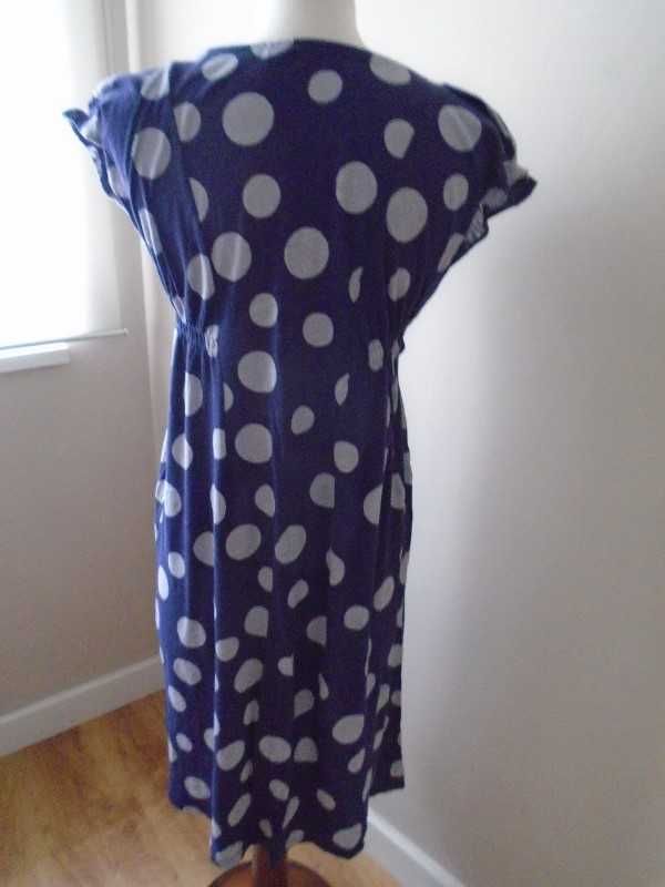 Vestido algodão azul às bolinhas cinza
