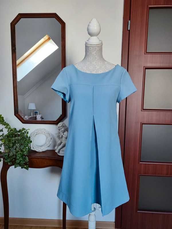 Sukienka trapezowa Basic błękitna niebieska XS 34 Closet ZIP zamek