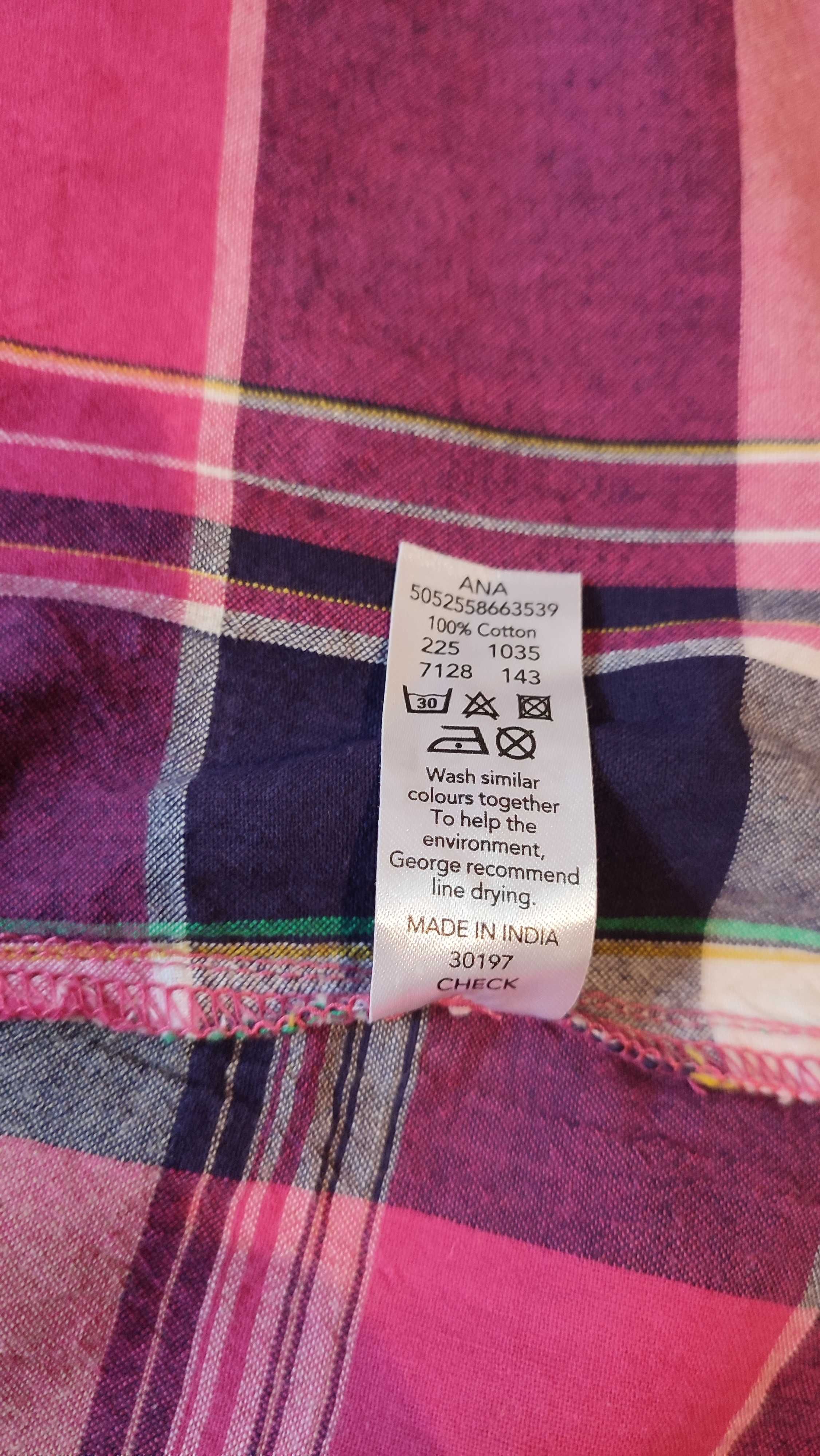 Bawełniana sukienka kolorowa plus size w kratę na szelkach dekolt 44
