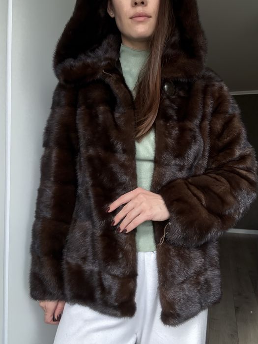 Норкова шуба-трансформер з капюшоном, р. 40