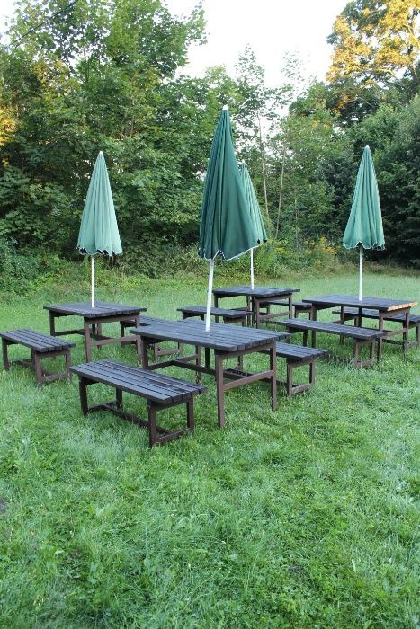 Stoły ogrodowe,biesiadne z ławką i parasolem!!!Okazja