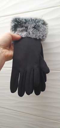 Rękawiczki czarne z futerkiem