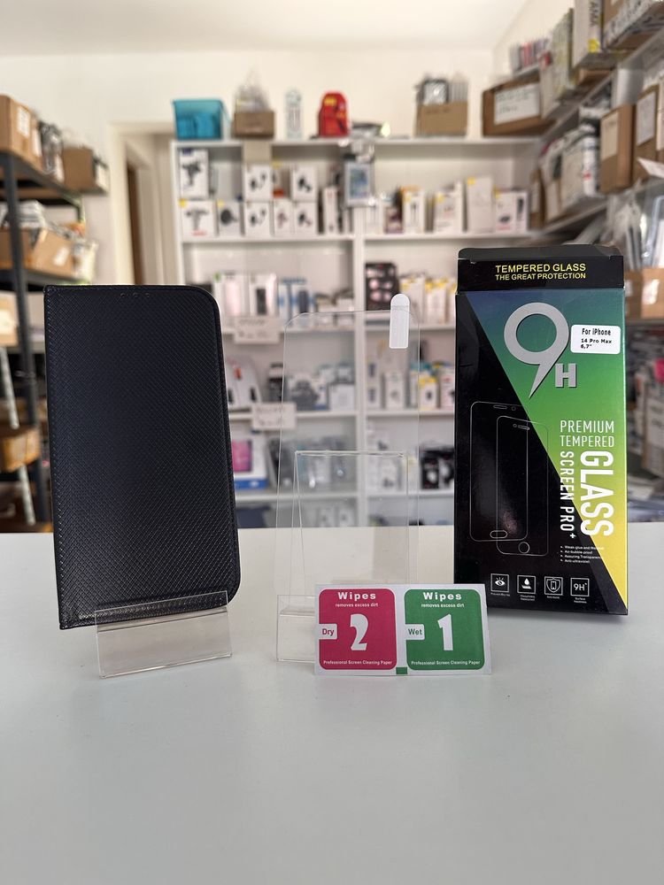Etui Zamykane czarne + SZKŁO do IPHONE 14 PRO MAX