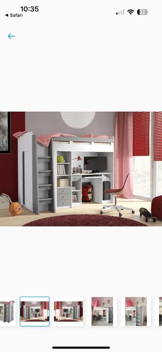 Łóżko piętrowe z biurkiem i szafą