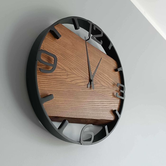 Zegar Ścienny drewniany Jesion 35 cm – stalowa obręcz, cichy mechanizm
