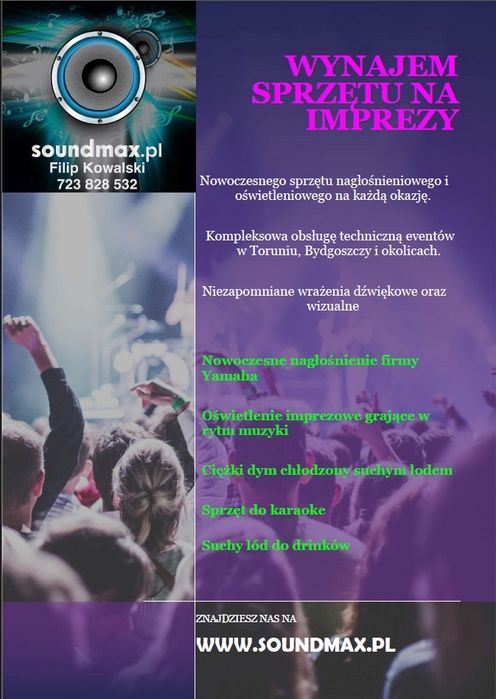 Wynajem naglosnienia oswietlenia ciężki dym na imprezy wesela