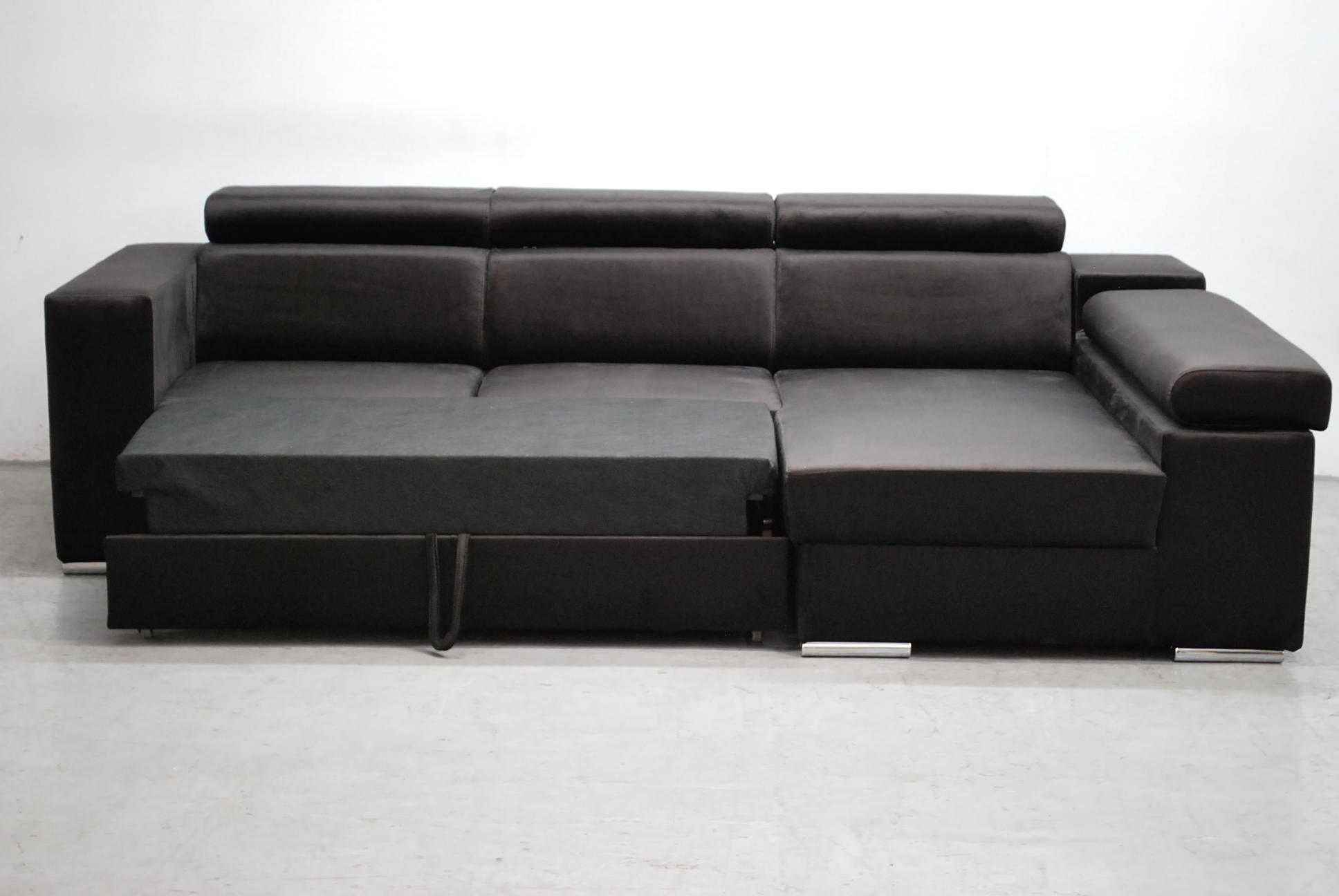 RJP DESIGN NOWOCZESNY narożnik z funkcja spania pojemnik welur brąz
