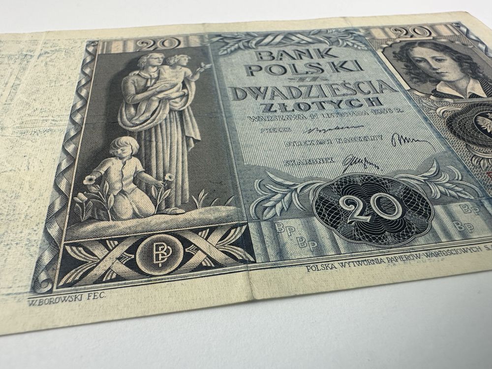 20 zł 1936 Ser. BZ błąd? odbarwienie farbą drukarską