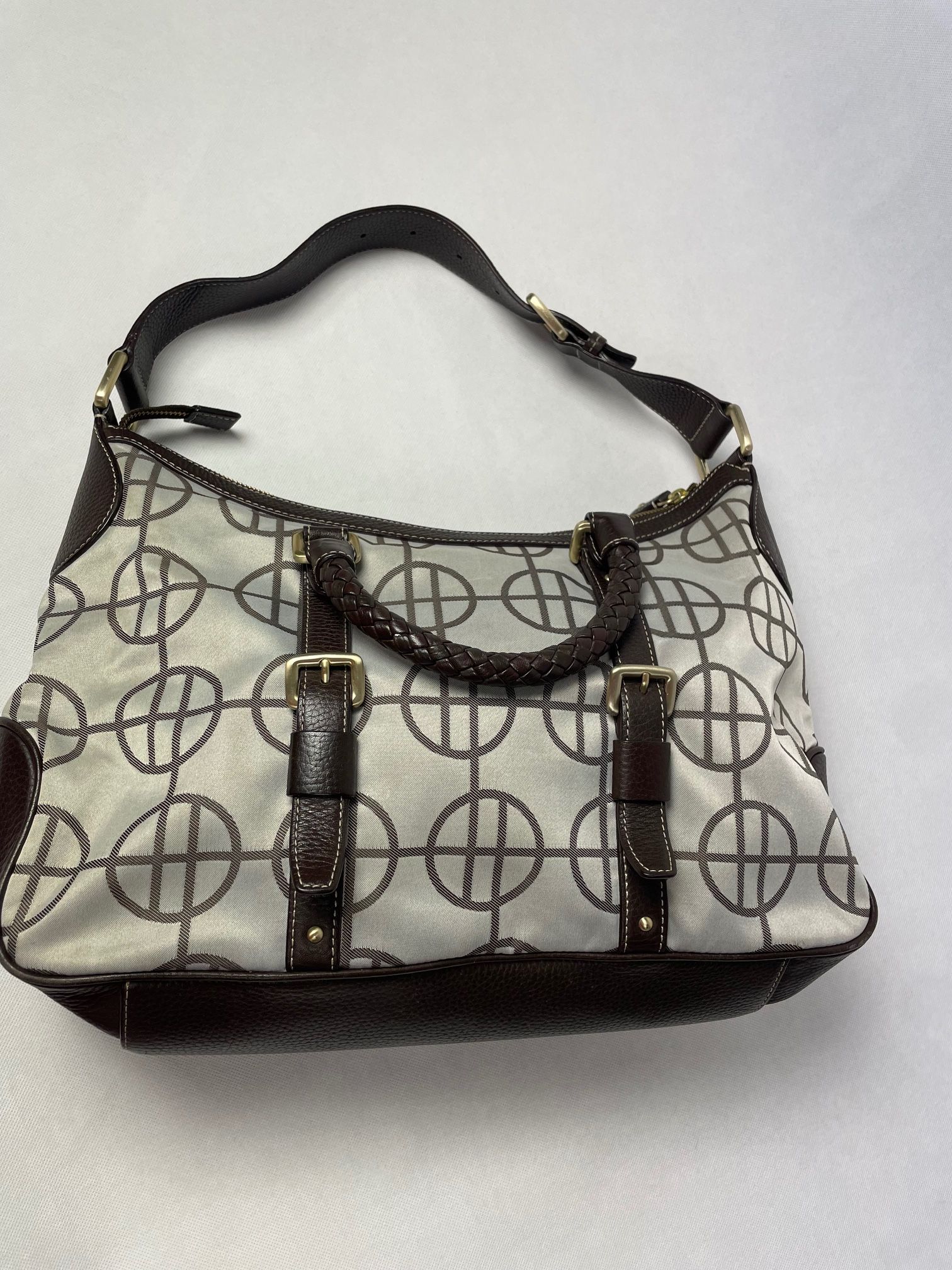 Hugo Boss torebka monogram vintage na ramię ze skórzanymi dodatkami