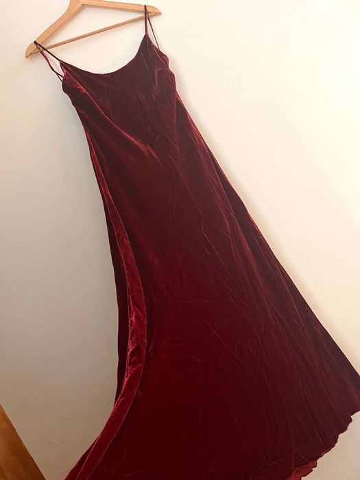 Sukienka Zara suknia L aksamitna długa slip dress czerwone wino wiśnia