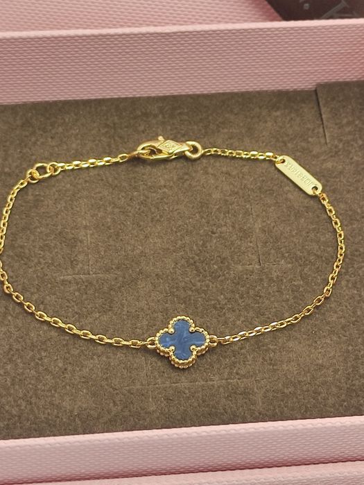 Bransoletka z koniczynką srebro 925 pozłacana z lazurytem