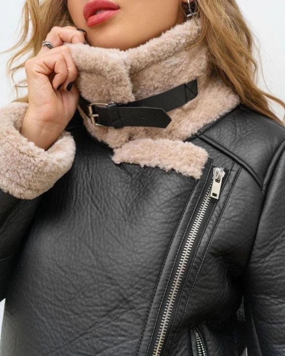 Женская дубленка авиатор S-L черный,шоколад Жіноча дублянка авіатор