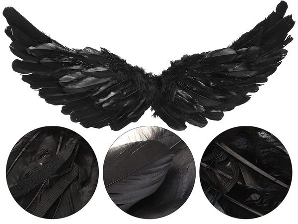 Czarne skrzydła anioła z piór strój bajkowy cosplay przebranie