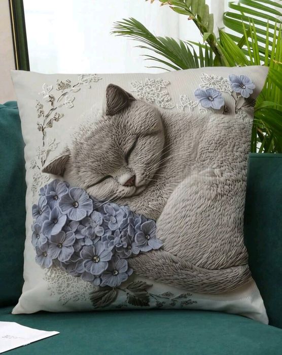 Poszewka na poduszkę rudy i szary kotek