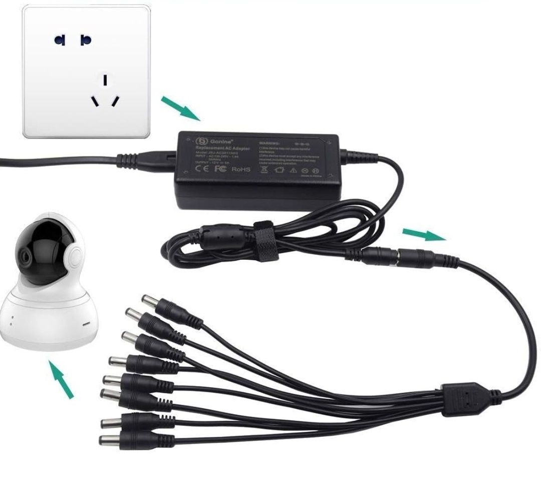 Gonine 12 V 5 A 60 W kamera monitoringowa zasilacz 2-biegunowa wtyczka