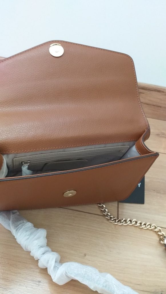 NOWA DKNY MAŁA Karan oryginalna skóra naturalna torebka crossbody brąz
