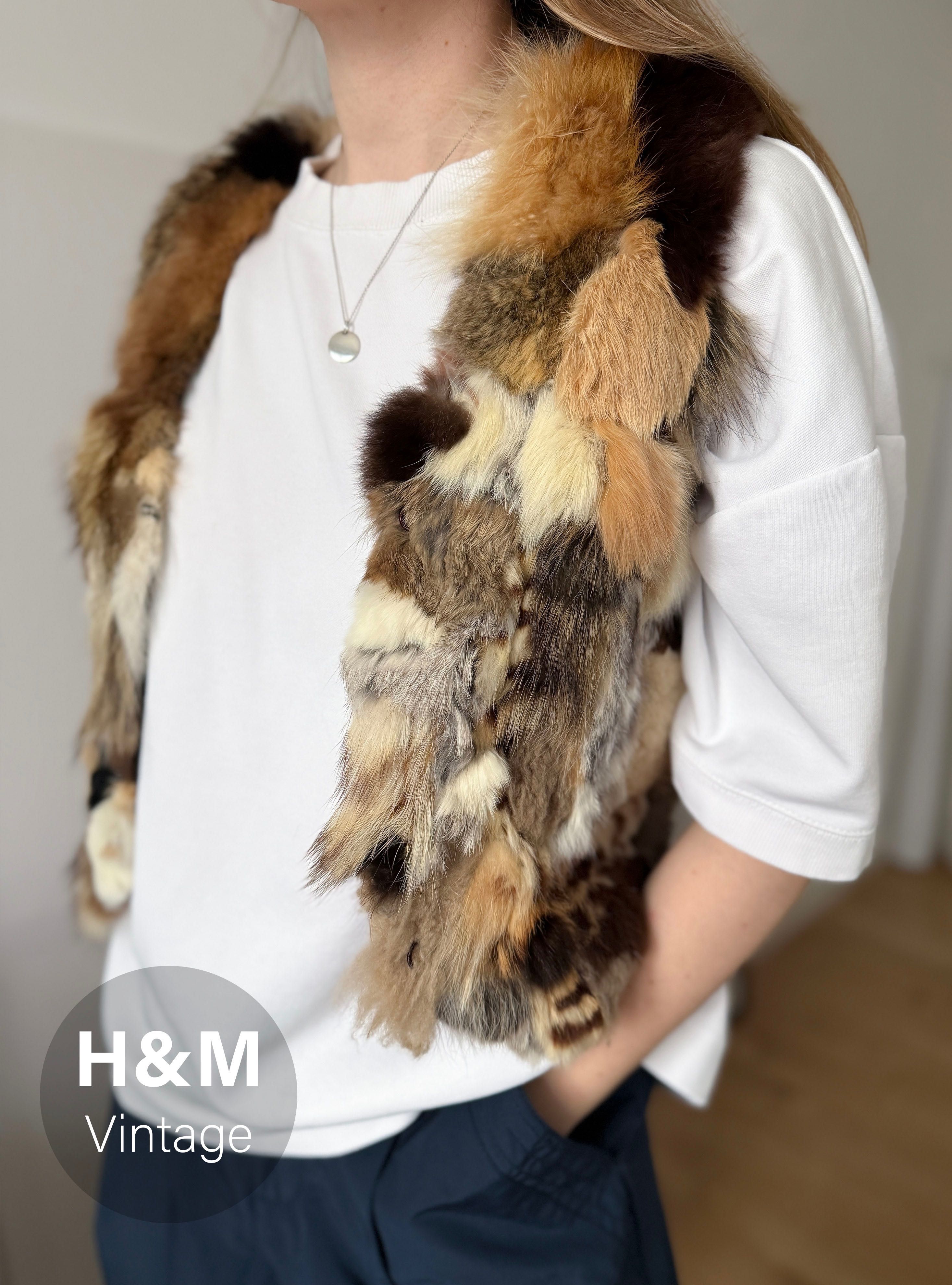 Futrzana kamizelka vintage H&M brązowa beżowa 100% futro naturalne 36