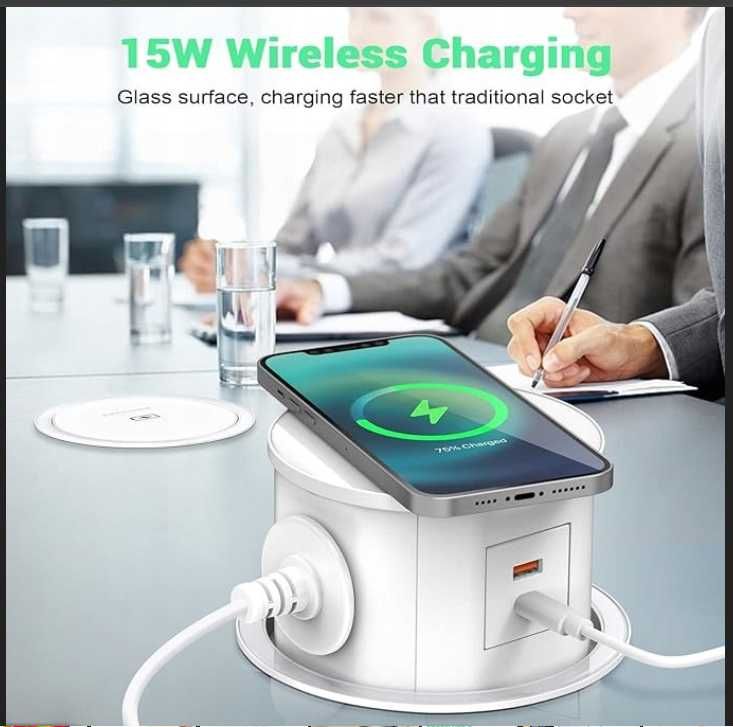Wysuwane Gniazdko Elektryczne z USB C PD20 W Bezprzew. Ładowanie 15 W