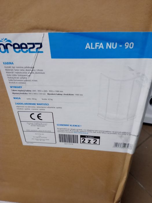 Kabina prysznicowa  ALFA NU-90 Nowa