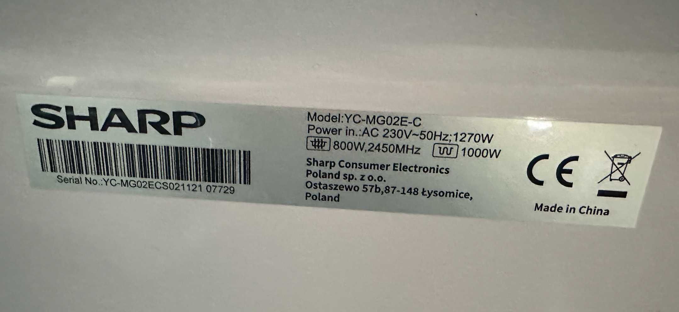 Mikrofalówka Sharp YC-MG02E-C (20 litrów) Kuchenka mikrofalowa