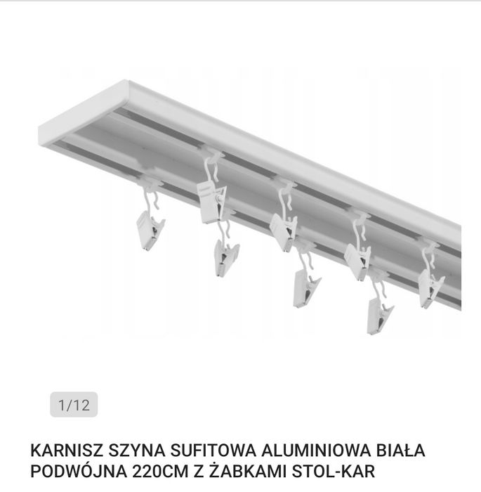 Karnisz szyna sufitowa aluminiowa biała podwójna 220 cm z żabkami