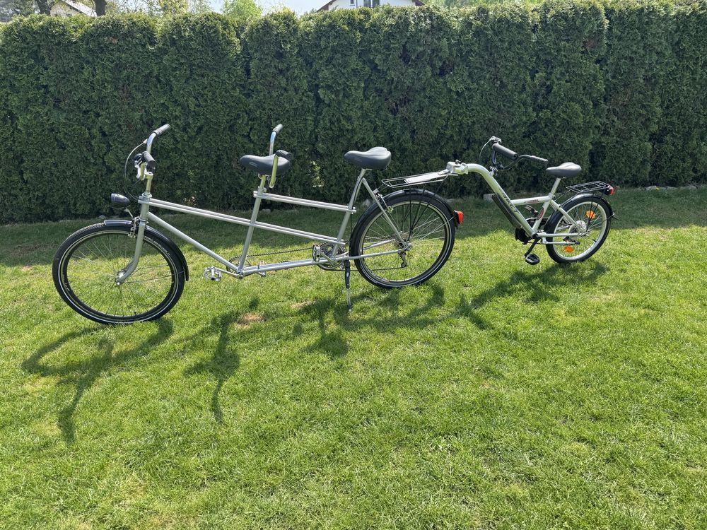 Rower tandem 3-osobowy, przyczepka