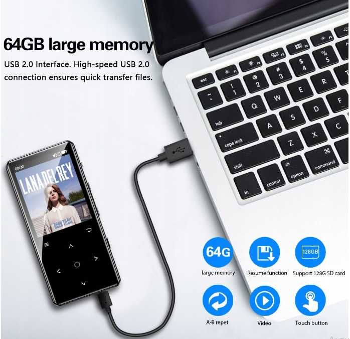 Benjie K3 64Gb Odtwarzacz MP3 z Długą Baterią,Bluetooth,Hi-Fi ttst1371