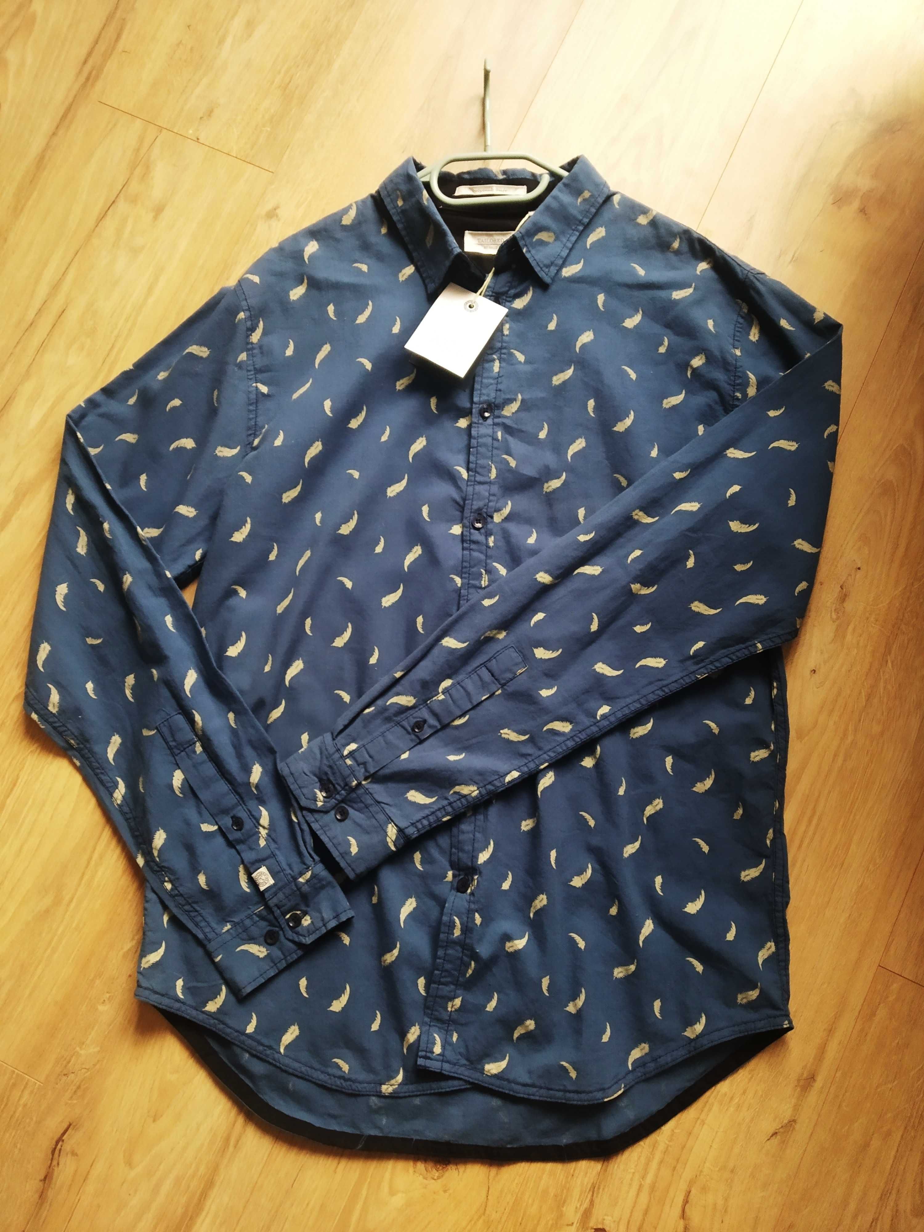 Niebieska bawełniana koszula w pióra, Tailored by Solid XL