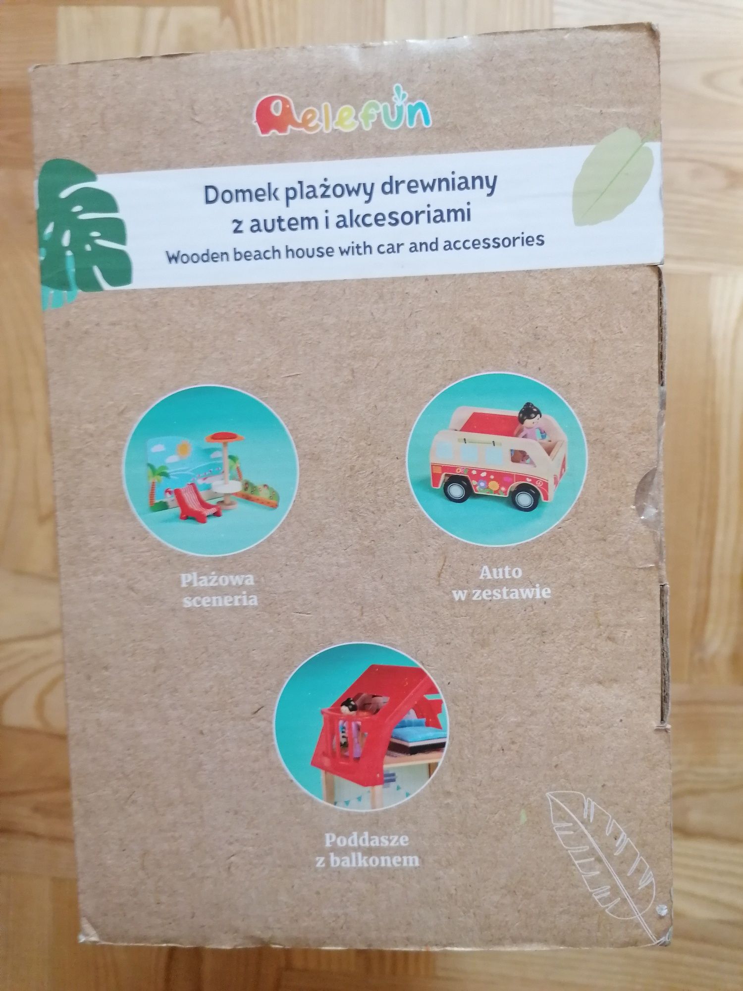 Elefun domek plażowy drewniany z autem i akcesoriami