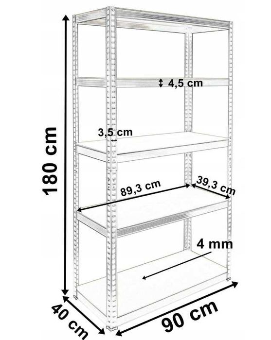 Regał magazynowy garażowy do piwnicy NOWY 875kg 5 poziomów 180x90x40cm