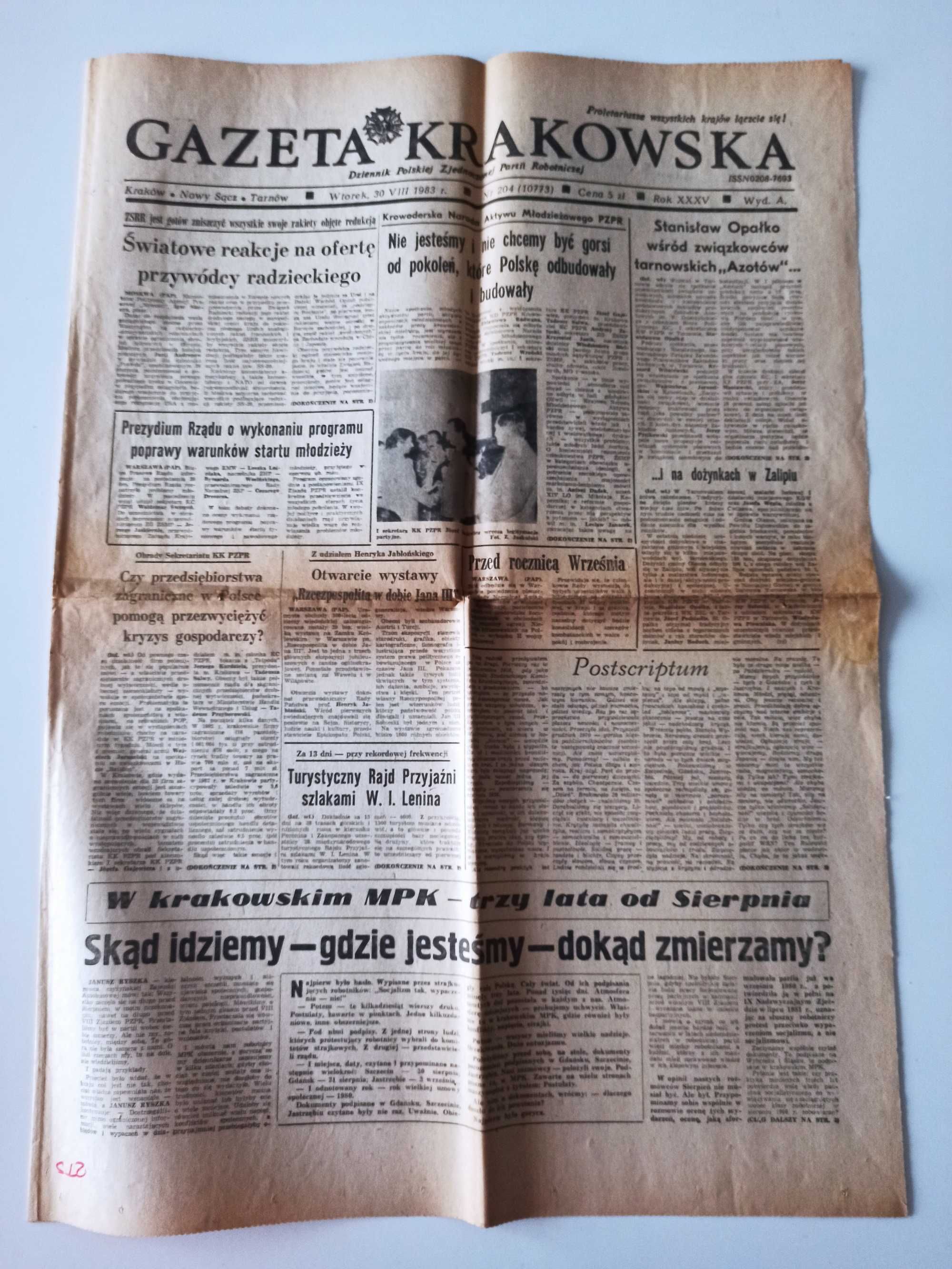 Gazeta Krakowska archiwalne numery 5 sztuk 1983/1987/1994