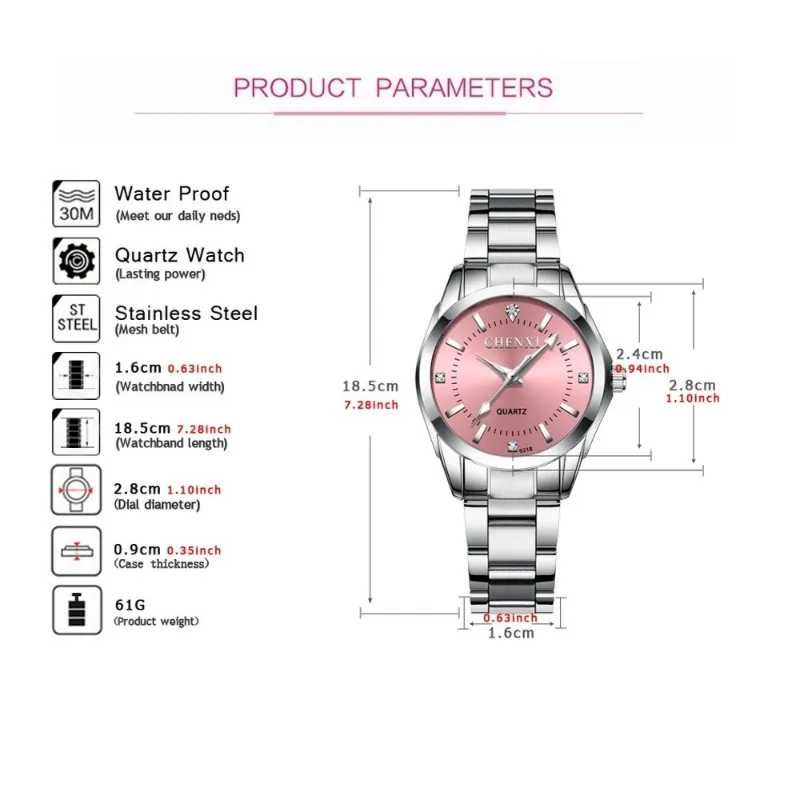 Różowy zegarek damski 30mm elegancki srebrny z bransoletą wodoszczelny
