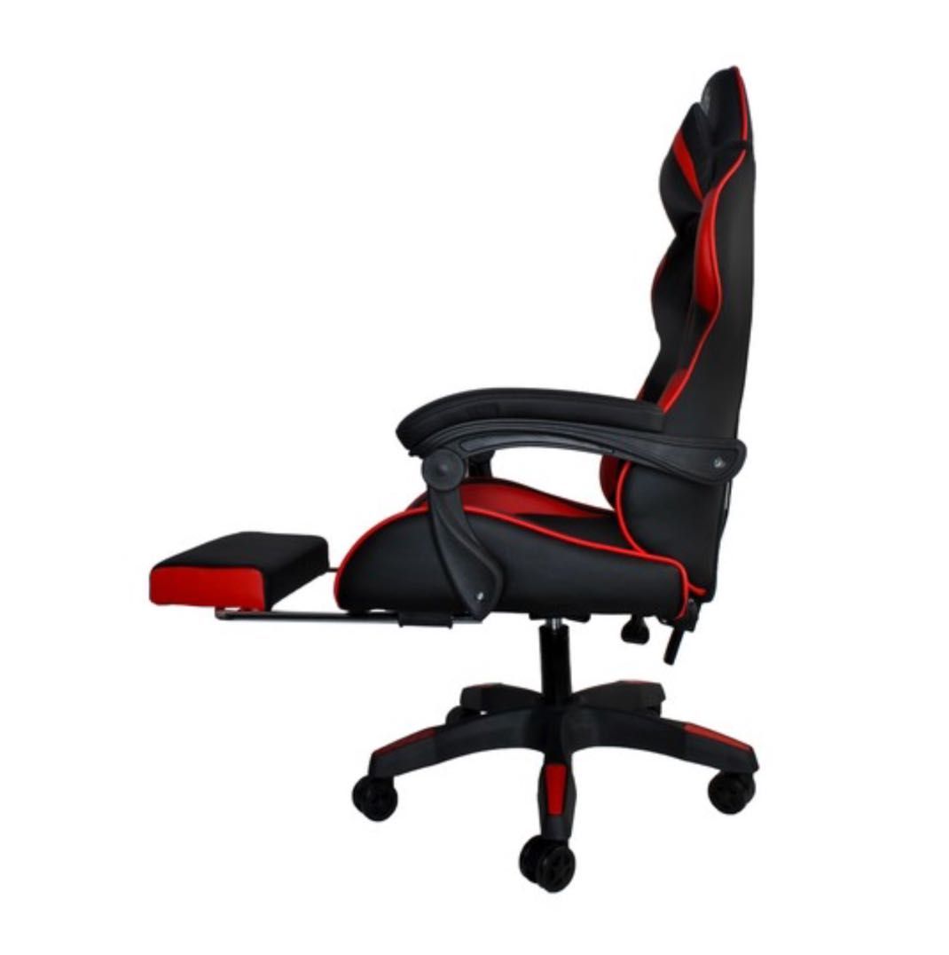 Fotel gamingowy obrotowy z podnóżkiem PREMIUM - czarno - czerwony