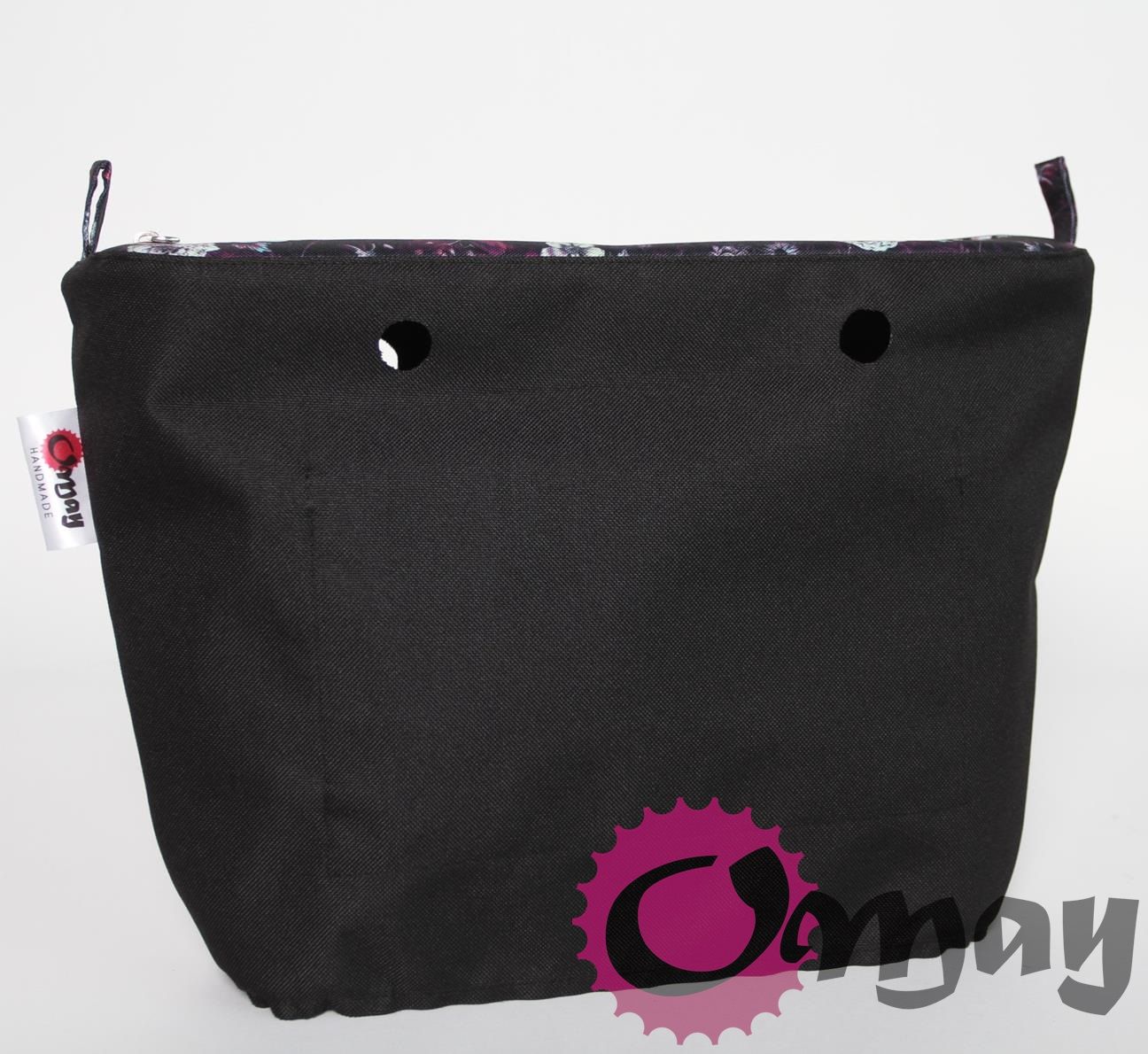 Czarny organizer OBAG STANDARD ogród kwiaty fiolet 2 kieszenie OMAY