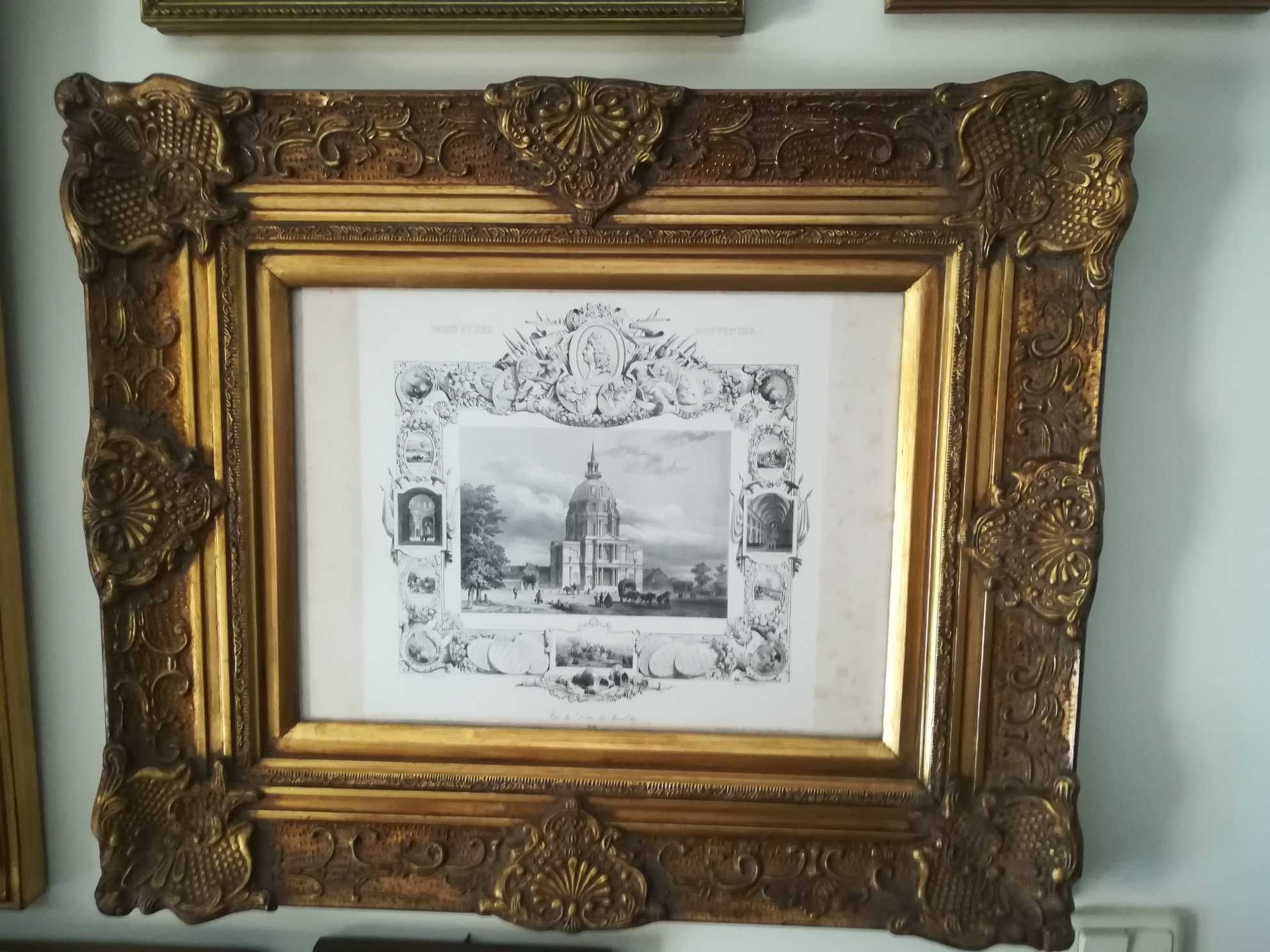 Quadro com moldura dourada em folha de ouro e passpartout