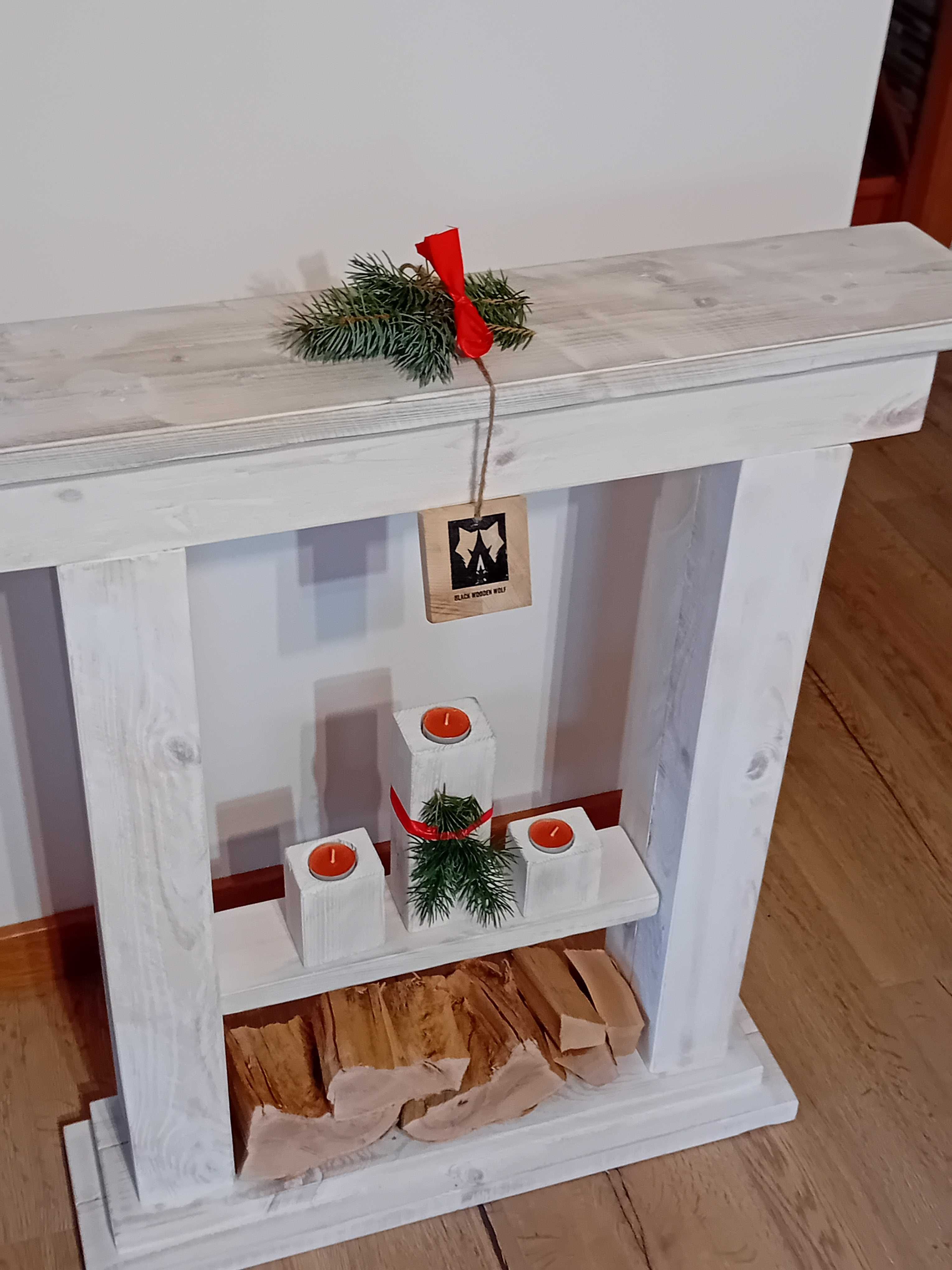 Portal kominkowy w stylu loft, bielony lub naturalny, wysyłka