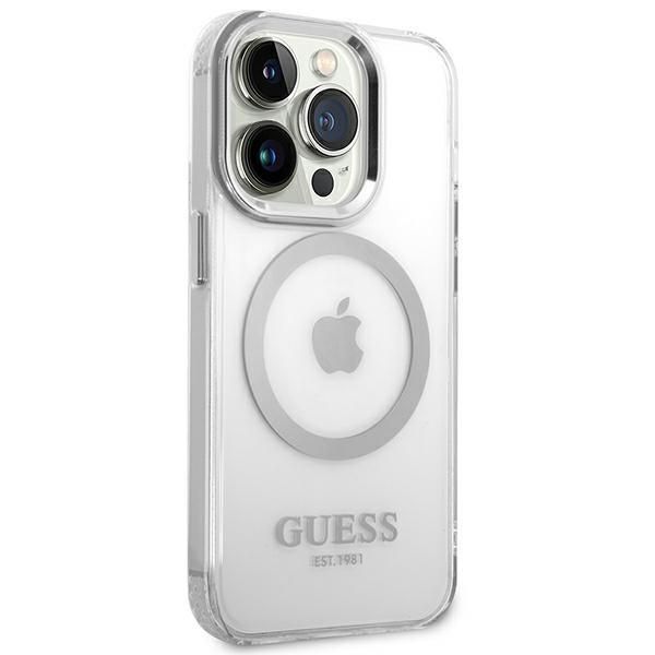 Pokrowiec na iPhone 14 Pro Max Guess Metal Outline Magsafe - Srebrny