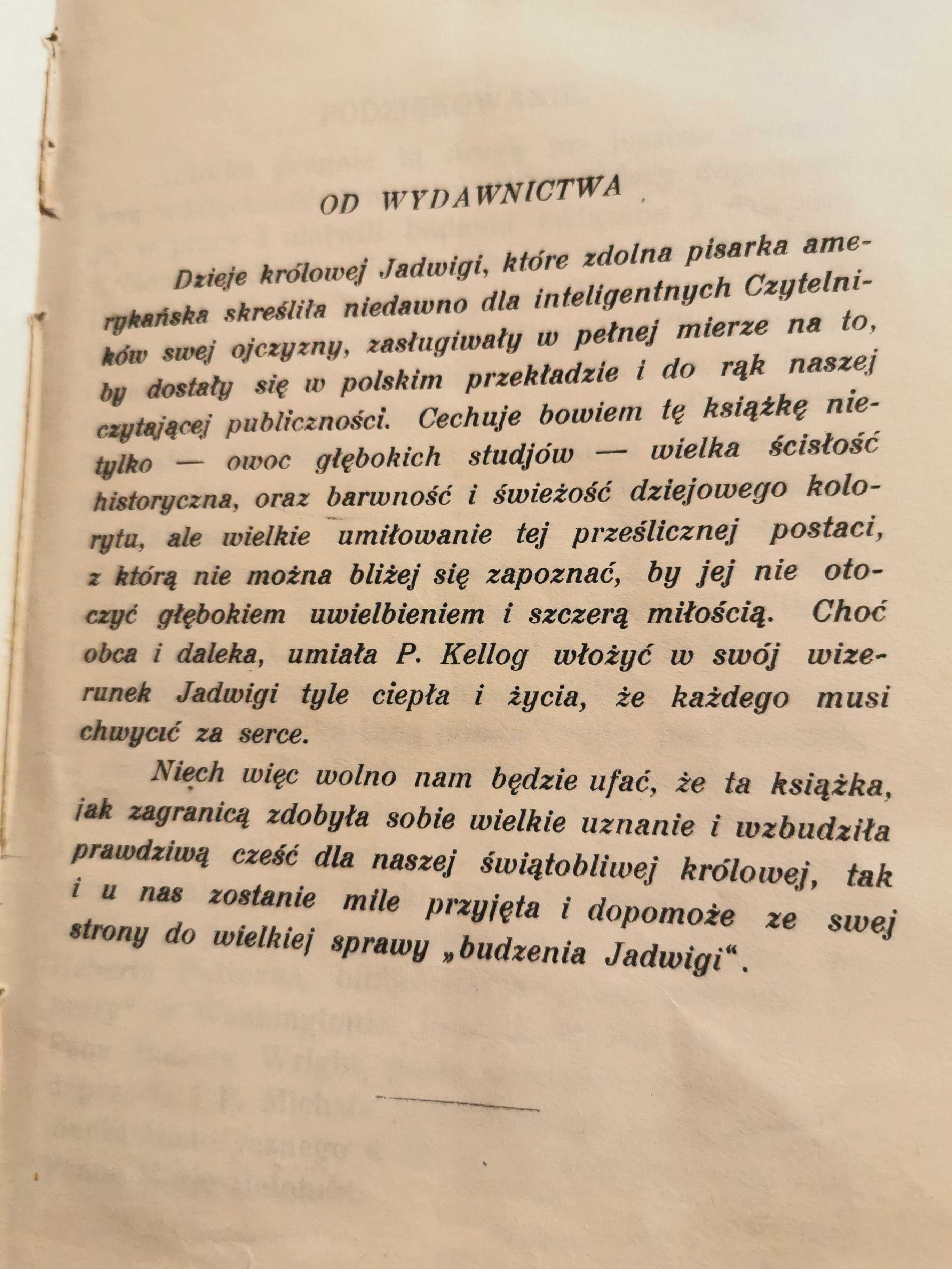 JADWIGA - Charlotte Kellog - Wyd. Ks. Jezuitów Kraków 1933 r.