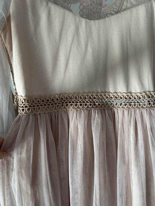 Sukienka na wesele, koronka, tiul beżowa roz M