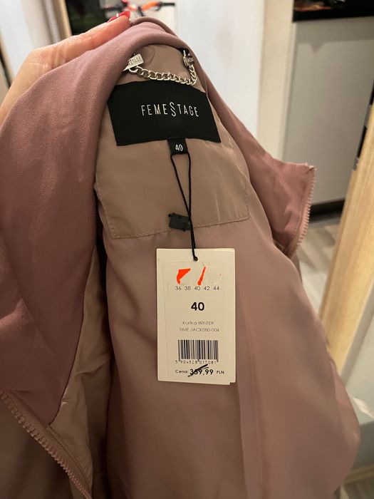 Monnari nowa kurtka ciepła pudrowy róż puchowa 38/42 femestage komin