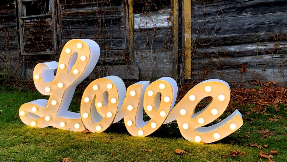 Napis podświetlany LOVE ręcznie pisana czcionka 120 cm, certyfikat CE