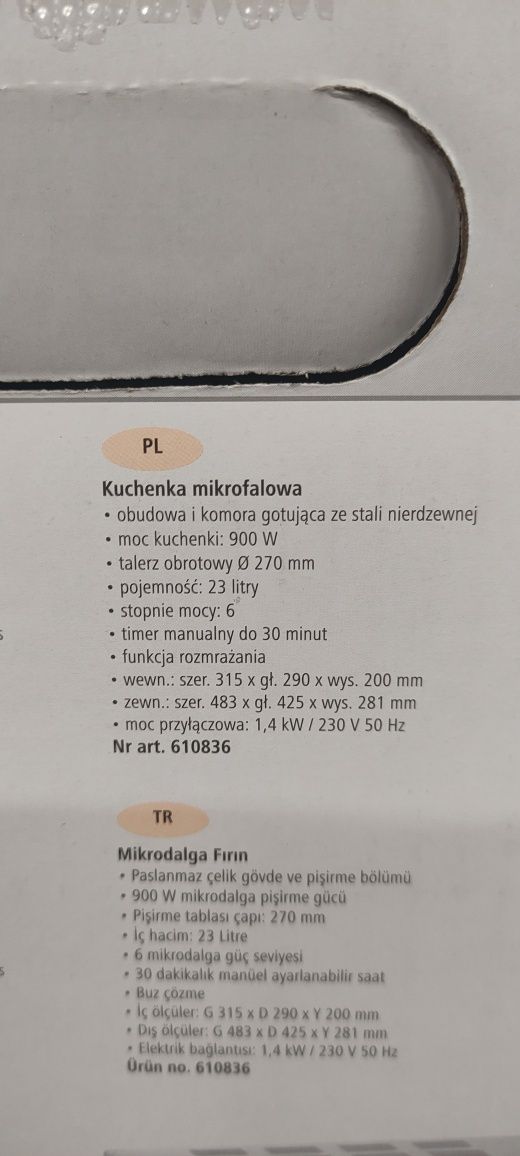 Mikrofalówka Kuchenka mikrofalowa Bartscher 23l 900W