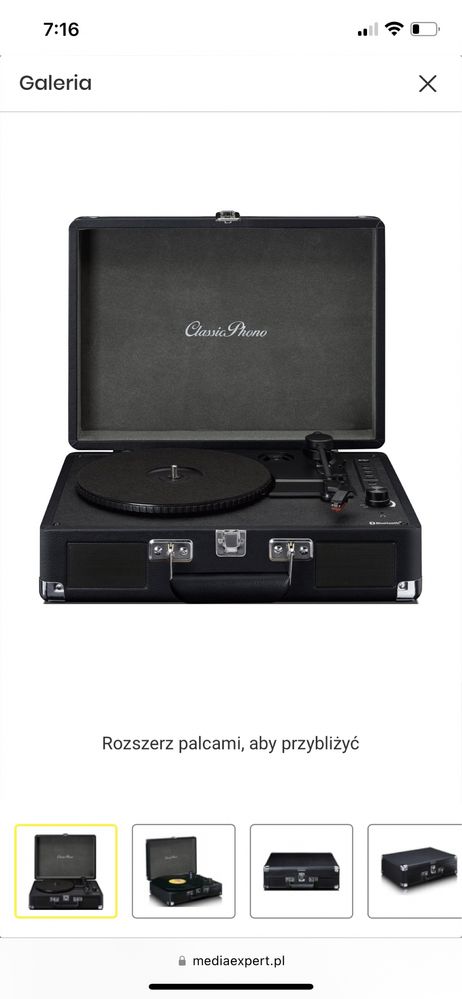 Gramofon nowy nieużywany retro vintage look czarny walizka winyle
