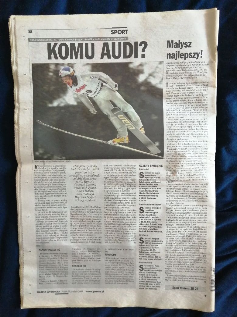 Gazeta wyborcza tysiąclecia 31.12.2000r i gazeta sport 29.12.2000r