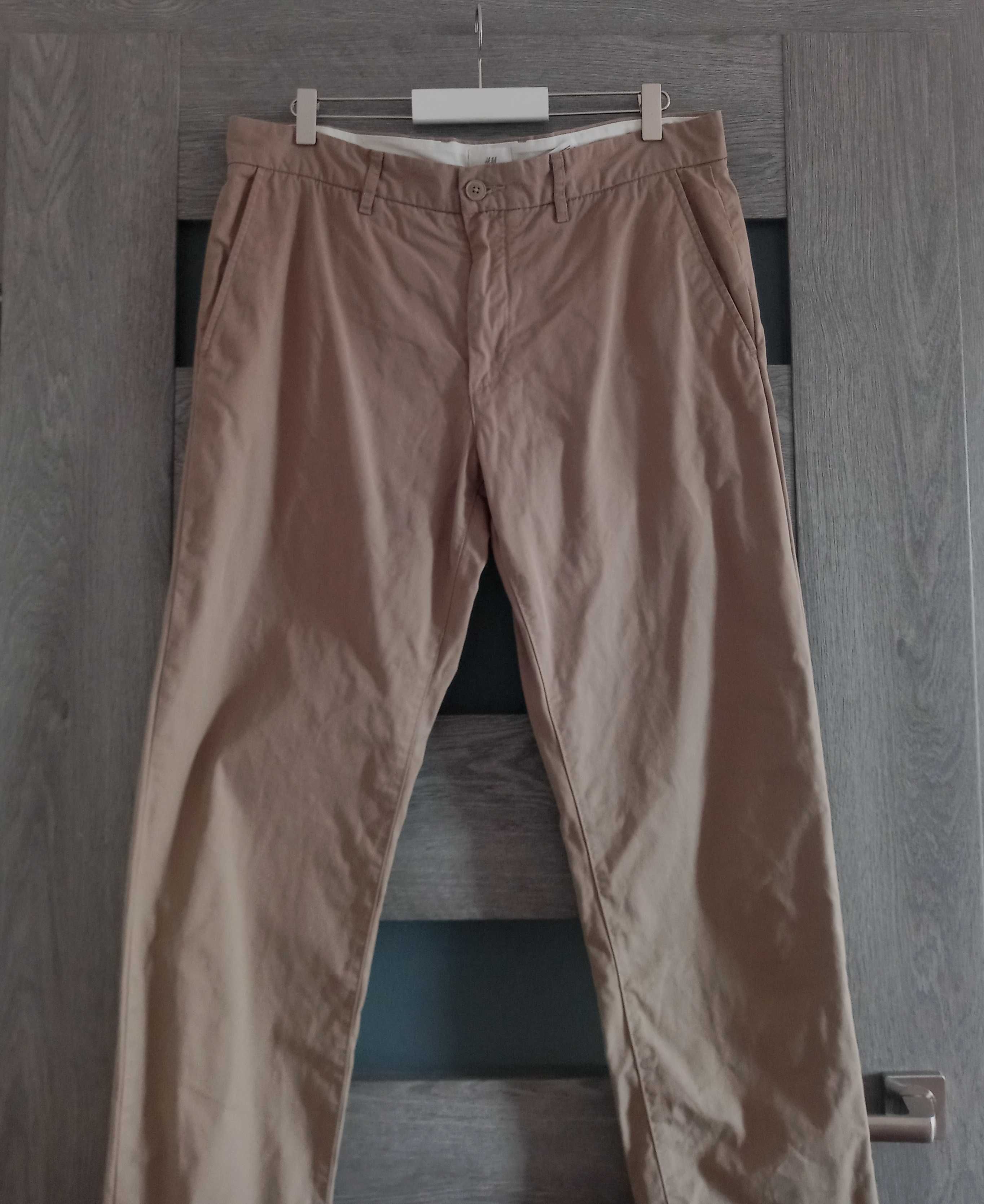 H&M L.O.G.G. beżowe spodnie chinosy camel slim fit 34