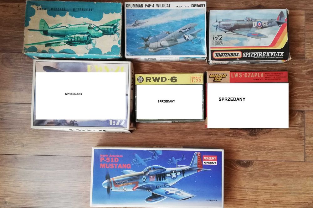 Model samolotu: Spitfire, Wildcat, Beaufighter, Mustang,