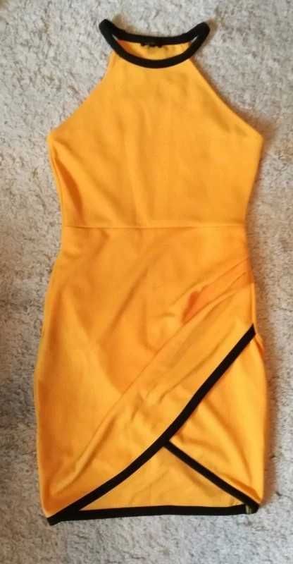 żółta sukienka mini asymetryczna wesele poprawiny S komunia