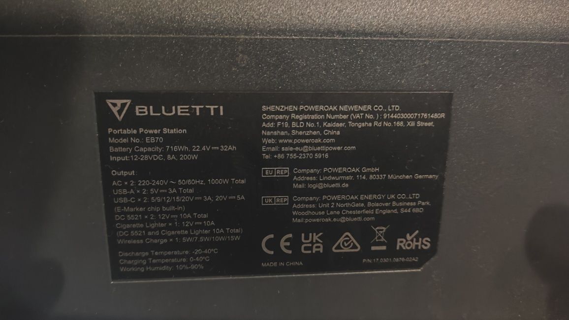 Bluetti EB70 kupiony 07.2023 przenośna stacja ładująca powerbank 716w