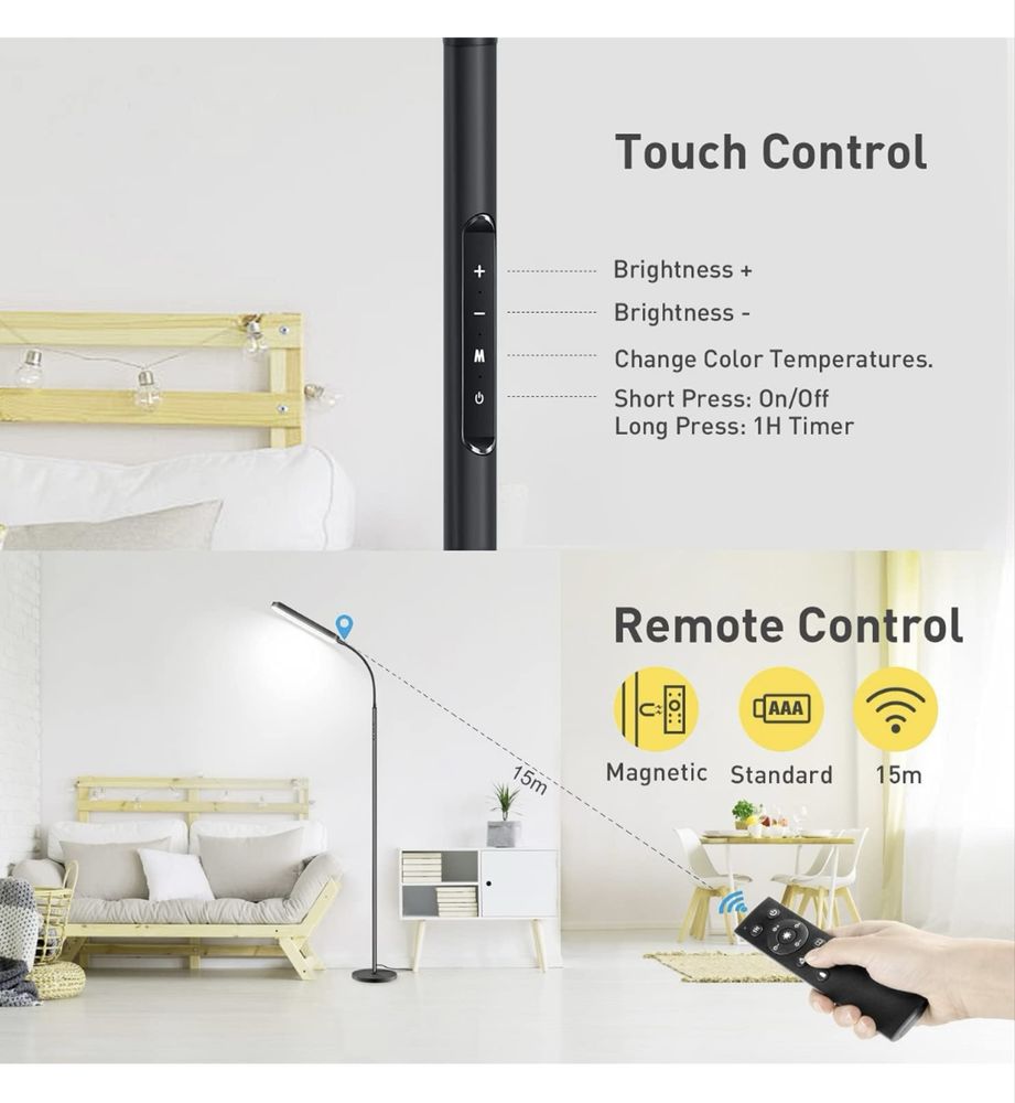 OUTON Lampa stojąca LED, ściemniana, 12 W regulowana